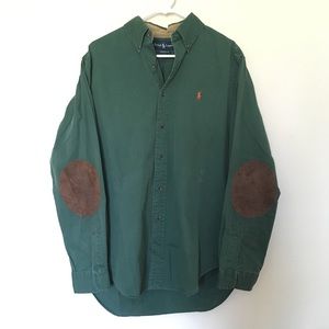 Green Polo Button Down w/ Elbow Patches